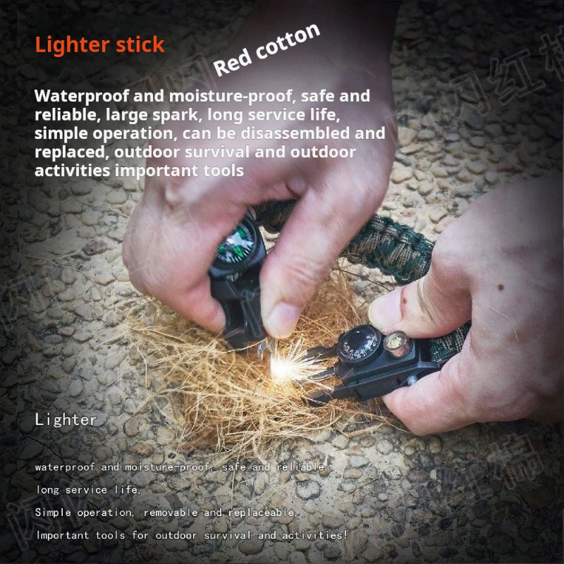 Multi-Functional Survival Bracelet: 13-in-1 Tool with LED Light, Window Breaker, Knife, Fire Starter, Compass, and More