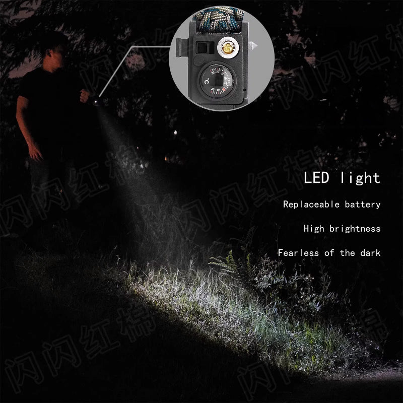 Multi-Functional Survival Bracelet: 13-in-1 Tool with LED Light, Window Breaker, Knife, Fire Starter, Compass, and More