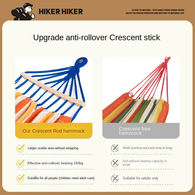 Outdoor Camping Canvas Hammock with Anti-Tipping Design