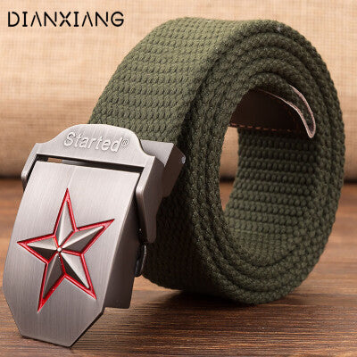 Tactical Belt with Alloy Buckle, Men's Canvas Inner Belt, Outdoor Military Enthusiast, Five-Pointed Star Design, Seven-Star Model