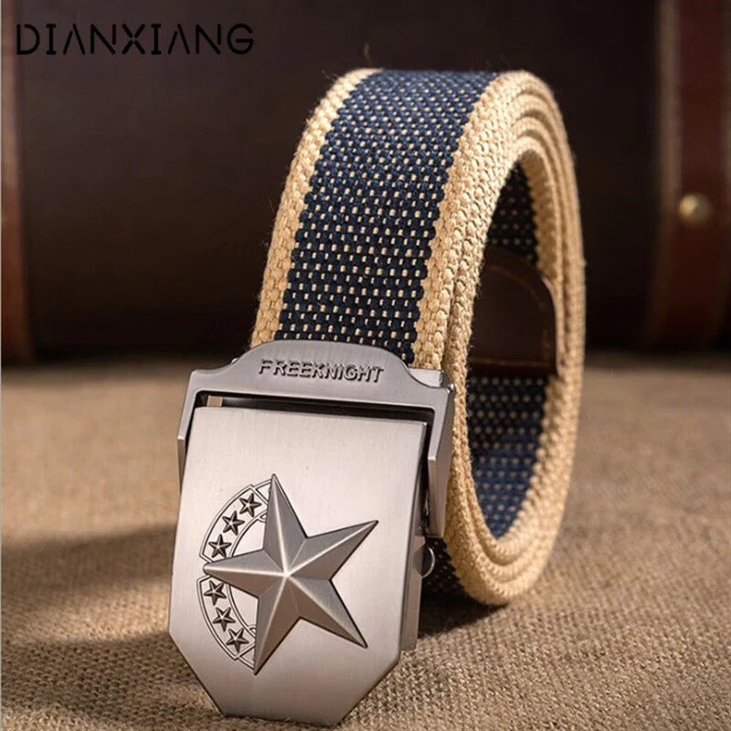 Tactical Belt with Alloy Buckle, Men's Canvas Inner Belt, Outdoor Military Enthusiast, Five-Pointed Star Design, Seven-Star Model