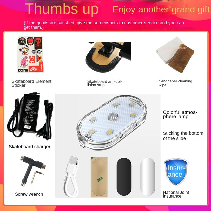 Wooden Speed Dragon Electric Skateboard Four-Wheel Beginner Electric Scooter Adult Skateboard Remote Control Scooter Dog Walking Artifact