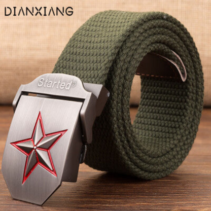Tactical Belt with Alloy Buckle, Men's Canvas Inner Belt, Outdoor Military Enthusiast, Five-Pointed Star Design, Seven-Star Model