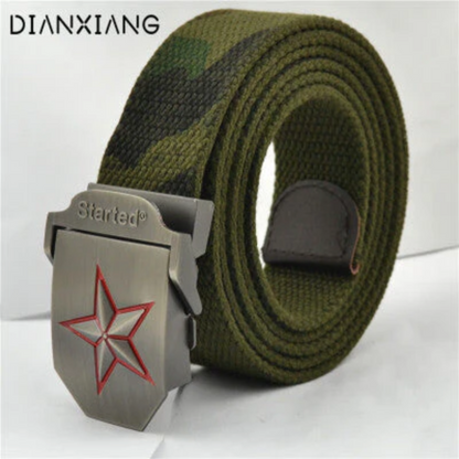 Tactical Belt with Alloy Buckle, Men's Canvas Inner Belt, Outdoor Military Enthusiast, Five-Pointed Star Design, Seven-Star Model