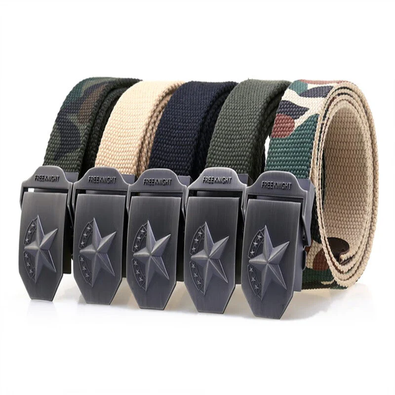 Tactical Belt with Alloy Buckle, Men's Canvas Inner Belt, Outdoor Military Enthusiast, Five-Pointed Star Design, Seven-Star Model