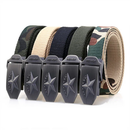 Tactical Belt with Alloy Buckle, Men's Canvas Inner Belt, Outdoor Military Enthusiast, Five-Pointed Star Design, Seven-Star Model