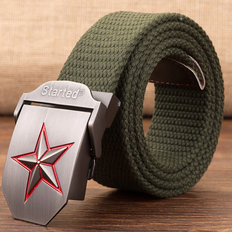 Tactical Belt with Alloy Buckle, Men's Canvas Inner Belt, Outdoor Military Enthusiast, Five-Pointed Star Design, Seven-Star Model
