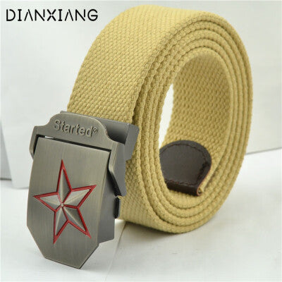 Tactical Belt with Alloy Buckle, Men's Canvas Inner Belt, Outdoor Military Enthusiast, Five-Pointed Star Design, Seven-Star Model