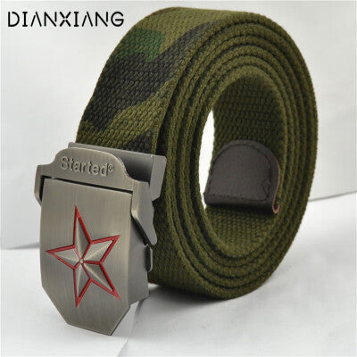 Tactical Belt with Alloy Buckle, Men's Canvas Inner Belt, Outdoor Military Enthusiast, Five-Pointed Star Design, Seven-Star Model