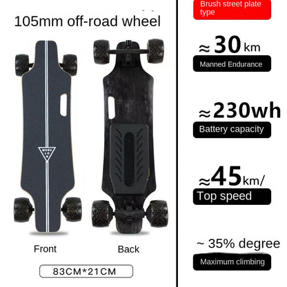 Wooden Speed Dragon Electric Skateboard Four-Wheel Beginner Electric Scooter Adult Skateboard Remote Control Scooter Dog Walking Artifact