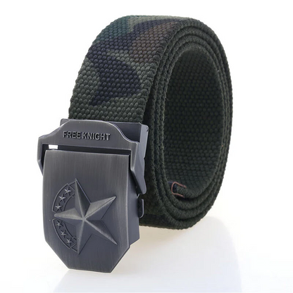 Tactical Belt with Alloy Buckle, Men's Canvas Inner Belt, Outdoor Military Enthusiast, Five-Pointed Star Design, Seven-Star Model