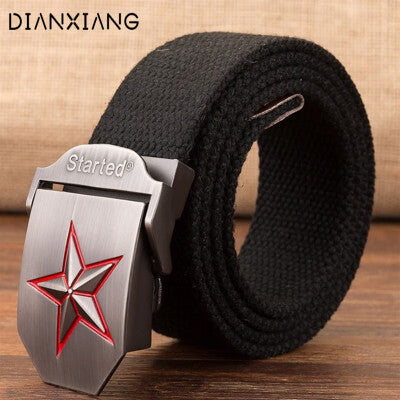 Tactical Belt with Alloy Buckle, Men's Canvas Inner Belt, Outdoor Military Enthusiast, Five-Pointed Star Design, Seven-Star Model