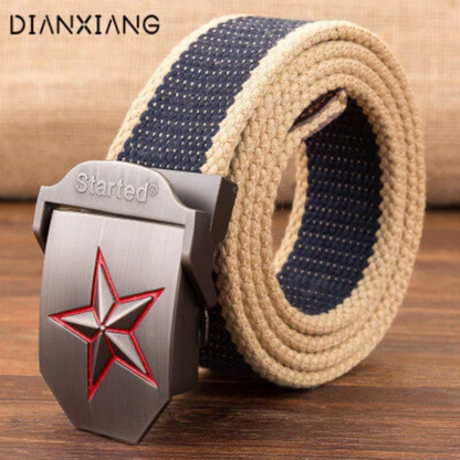 Tactical Belt with Alloy Buckle, Men's Canvas Inner Belt, Outdoor Military Enthusiast, Five-Pointed Star Design, Seven-Star Model