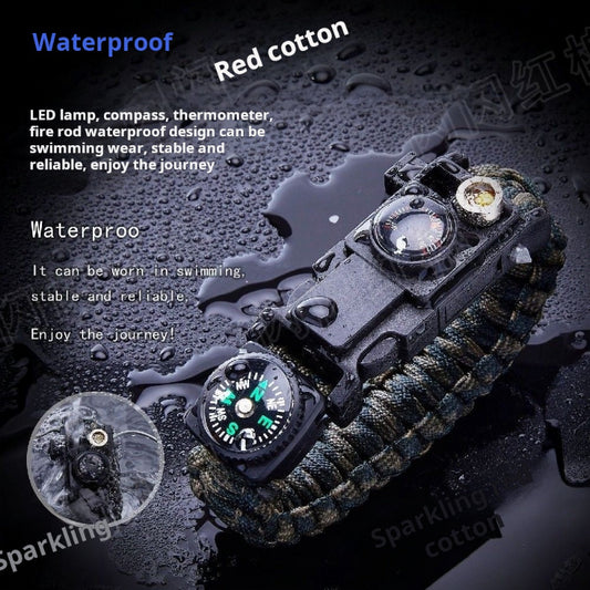 Multi-Functional Survival Bracelet: 13-in-1 Tool with LED Light, Window Breaker, Knife, Fire Starter, Compass, and More