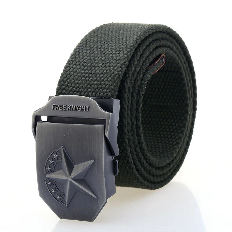 Tactical Belt with Alloy Buckle, Men's Canvas Inner Belt, Outdoor Military Enthusiast, Five-Pointed Star Design, Seven-Star Model