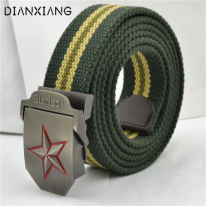 Tactical Belt with Alloy Buckle, Men's Canvas Inner Belt, Outdoor Military Enthusiast, Five-Pointed Star Design, Seven-Star Model