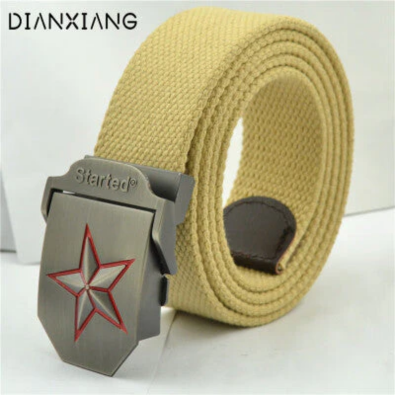 Tactical Belt with Alloy Buckle, Men's Canvas Inner Belt, Outdoor Military Enthusiast, Five-Pointed Star Design, Seven-Star Model