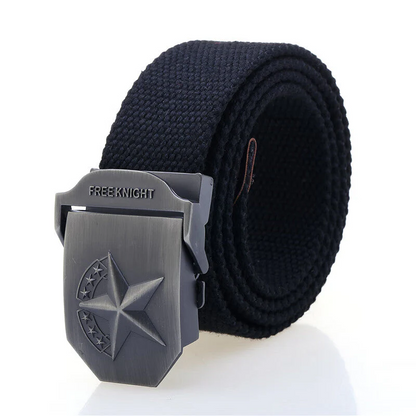 Tactical Belt with Alloy Buckle, Men's Canvas Inner Belt, Outdoor Military Enthusiast, Five-Pointed Star Design, Seven-Star Model